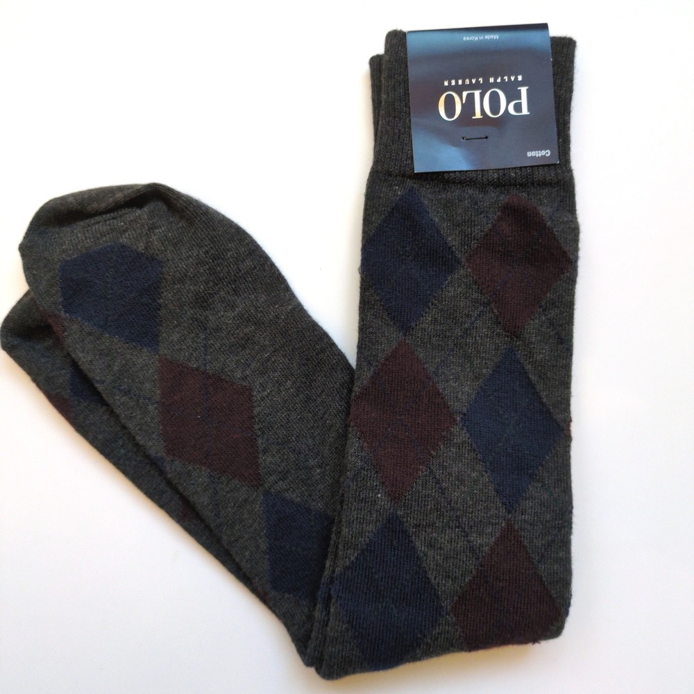 NWT Polo Ralph Lauren Argyle Mens Dress Socks - Gray‎ Navy Blue Maroon Cotton